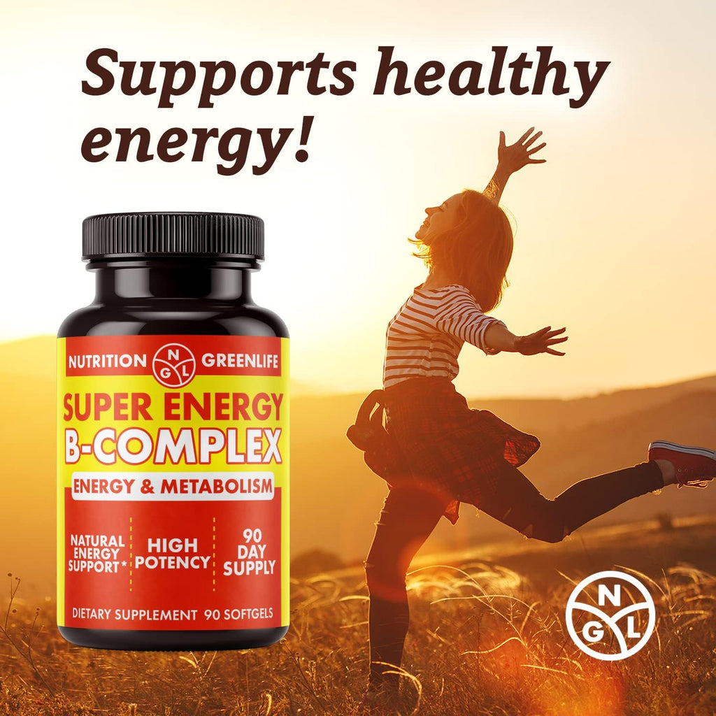 NGL Super Energy Vitamin B Complex Bioactive Cold Fill Softgels – Complejo B con Ácido Fólico, Zinc y Vitamina D, 90 Cápsulas