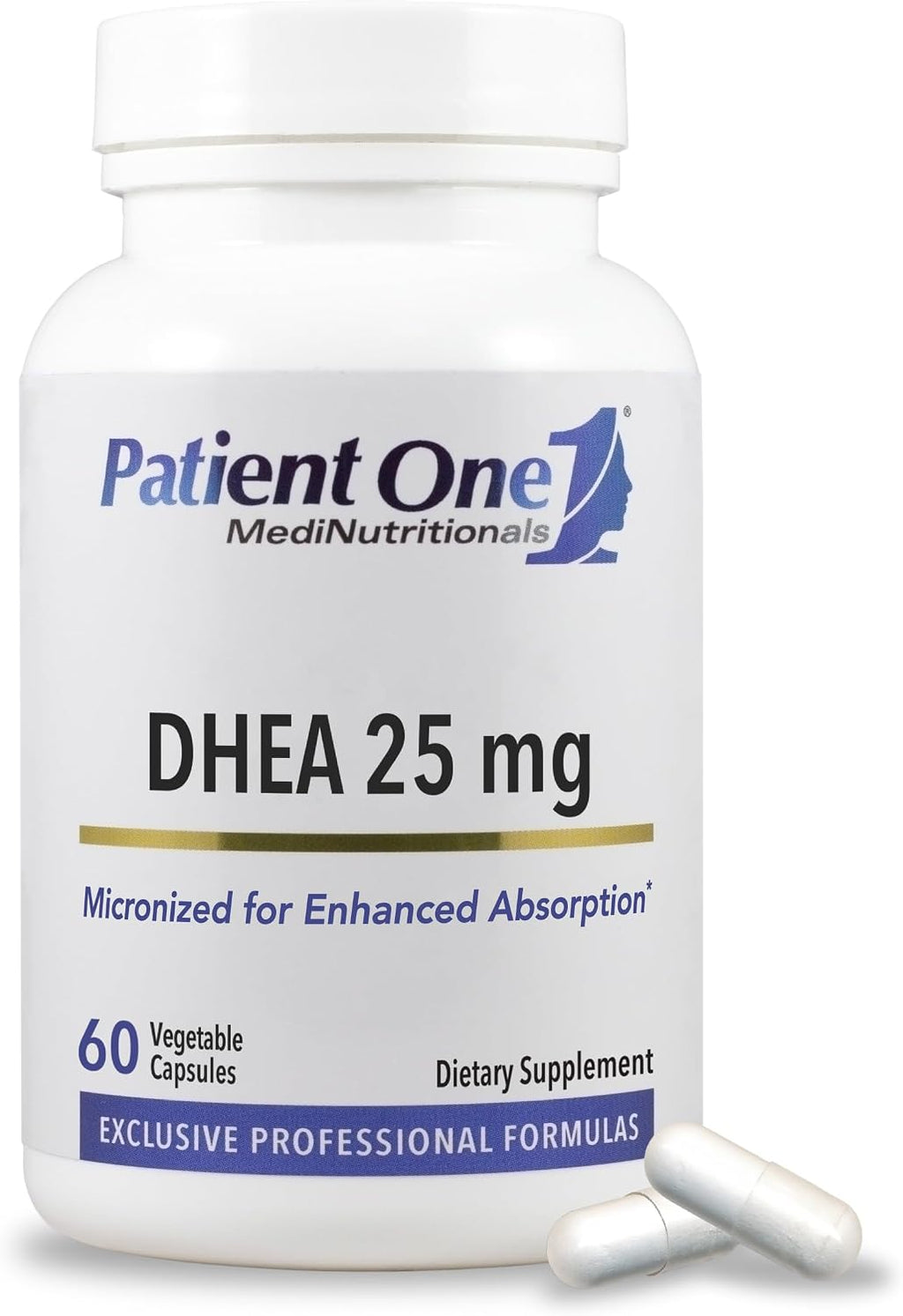 Patient One DHEA 25 mg | Suplemento de Dehidroepiandrosterona | Micronizado | 60 Cápsulas