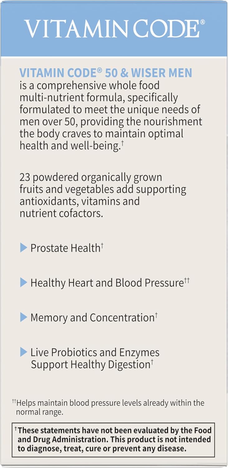 Garden of Life Vitamin Code Hombres 50 y más Multivitamínico con Probióticos para Hombres Mayores de 50 Años