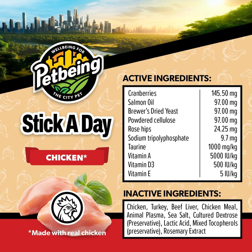 PETBEING Stick a Day para Perros - Snacks Diarios con Sabor a Pollo Real y Apoyo 7 en 1 - 28 unidades