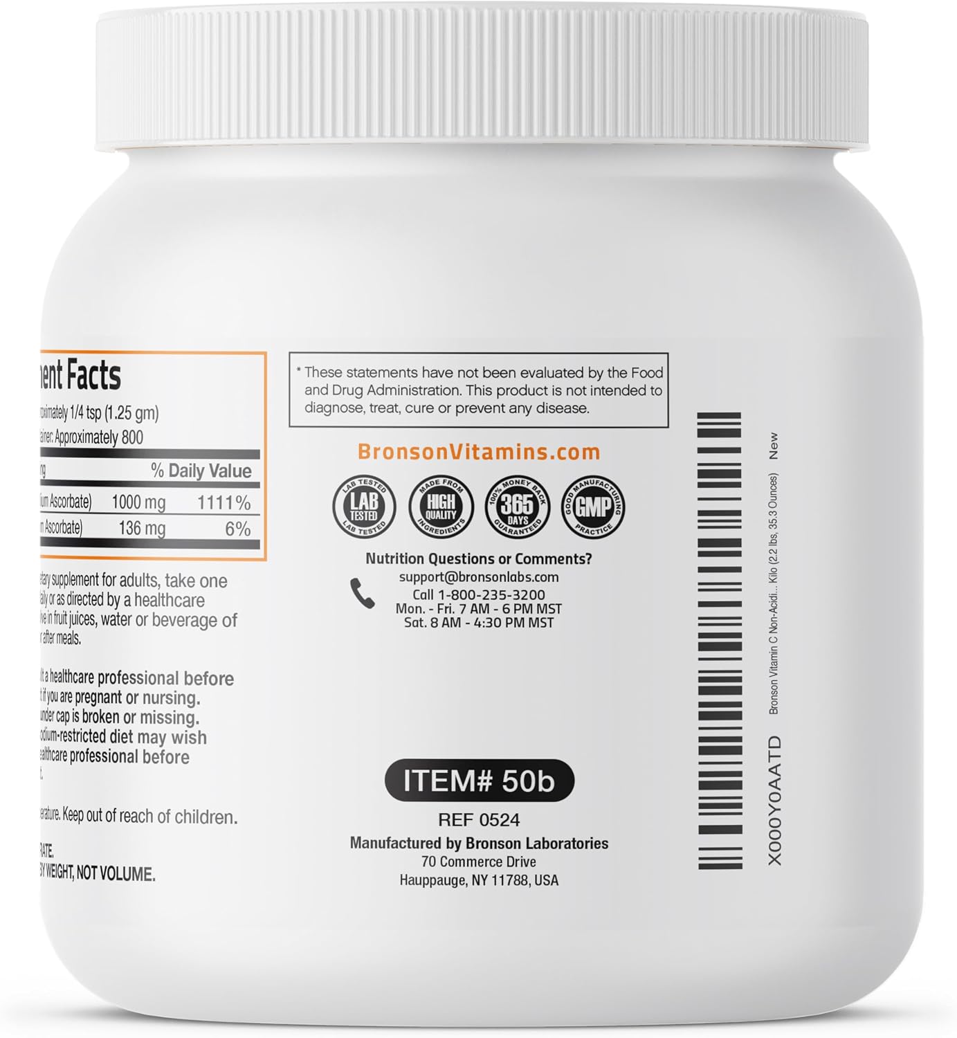 Bronson Vitamina C No Ácida en Polvo – Ascorbato Sódico No OGM – 1 kg (2.2 lbs)