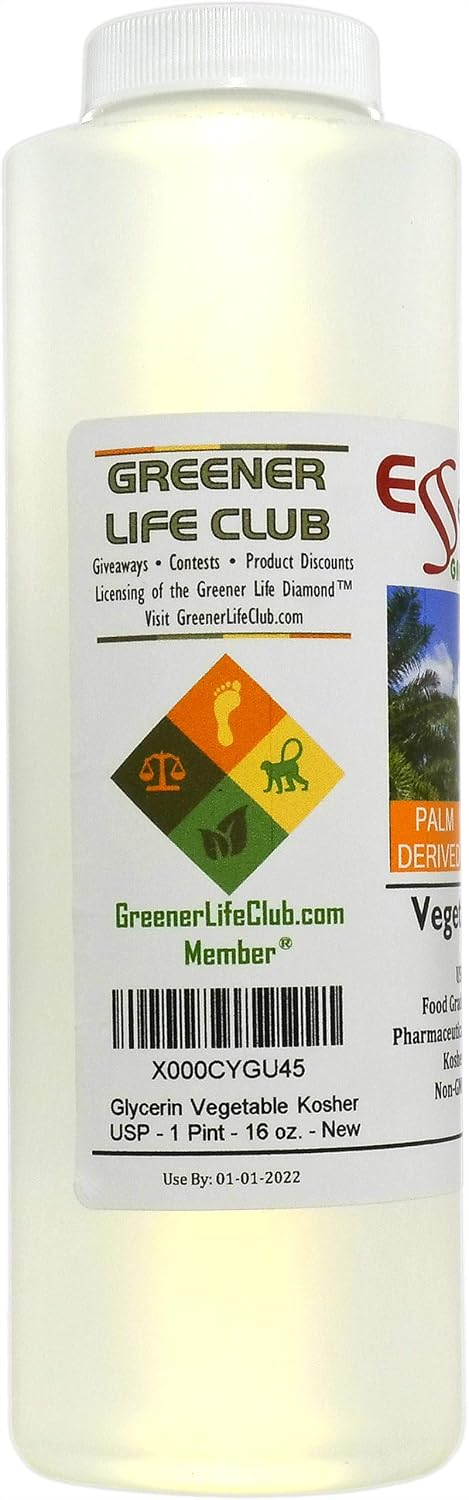 Glicerina Vegetal - 1 Pinta (473 ml) - VG de Palma Sostenible RSPO - No GMO - Kosher - Halal - Grado Farmacéutico USP - Envase HDPE con Sello de Seguridad