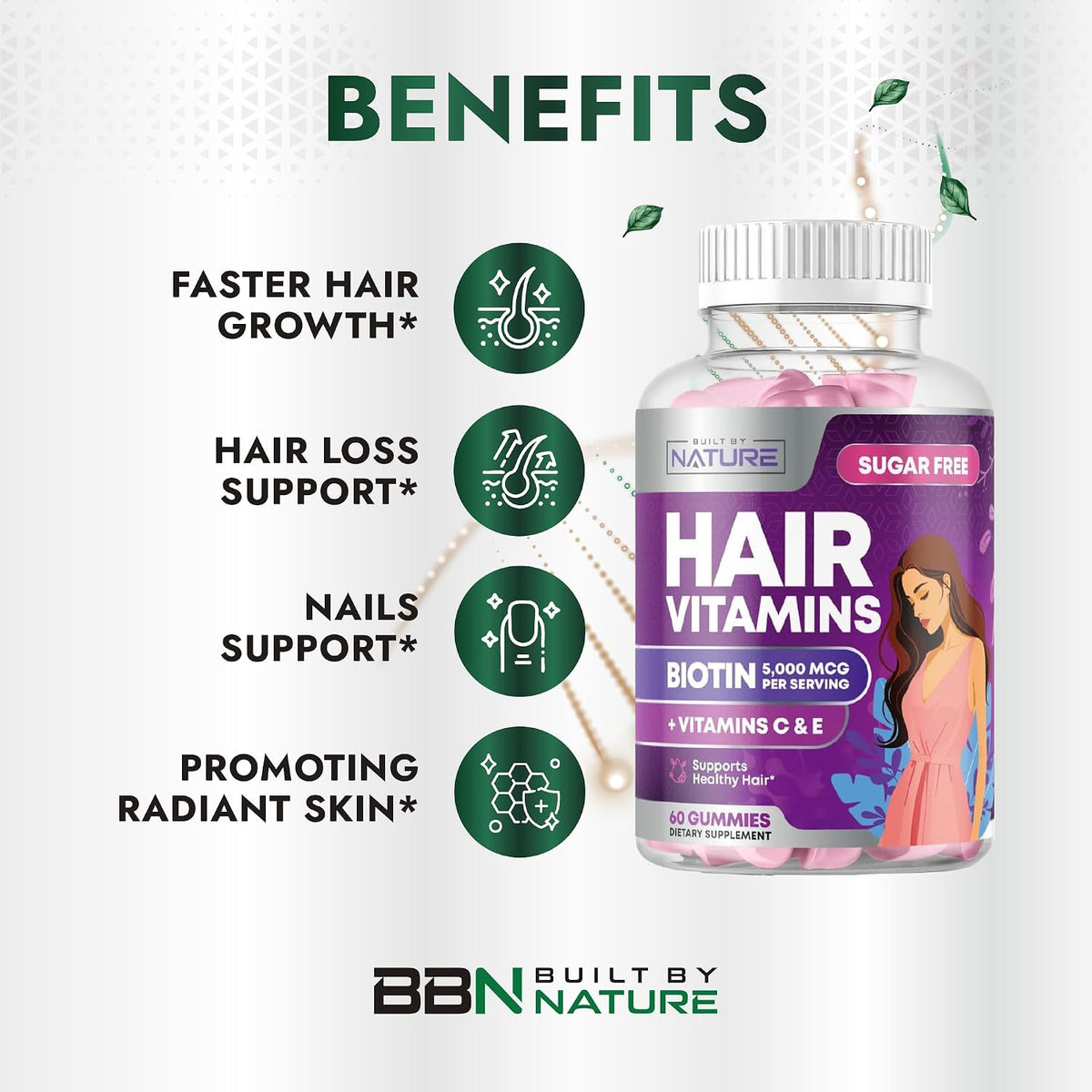 Built by Nature Hair Skin and Nails Gummies – Contribuye al metabolismo energético normal. – Image 4