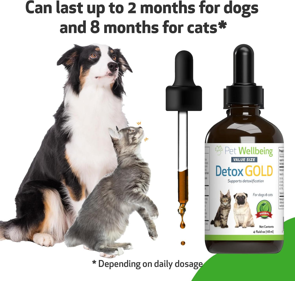 Pet Wellbeing Detox Gold para Perros y Gatos - Suplemento Herbal de Desintoxicación y Apoyo Inmunitario - 118 ml