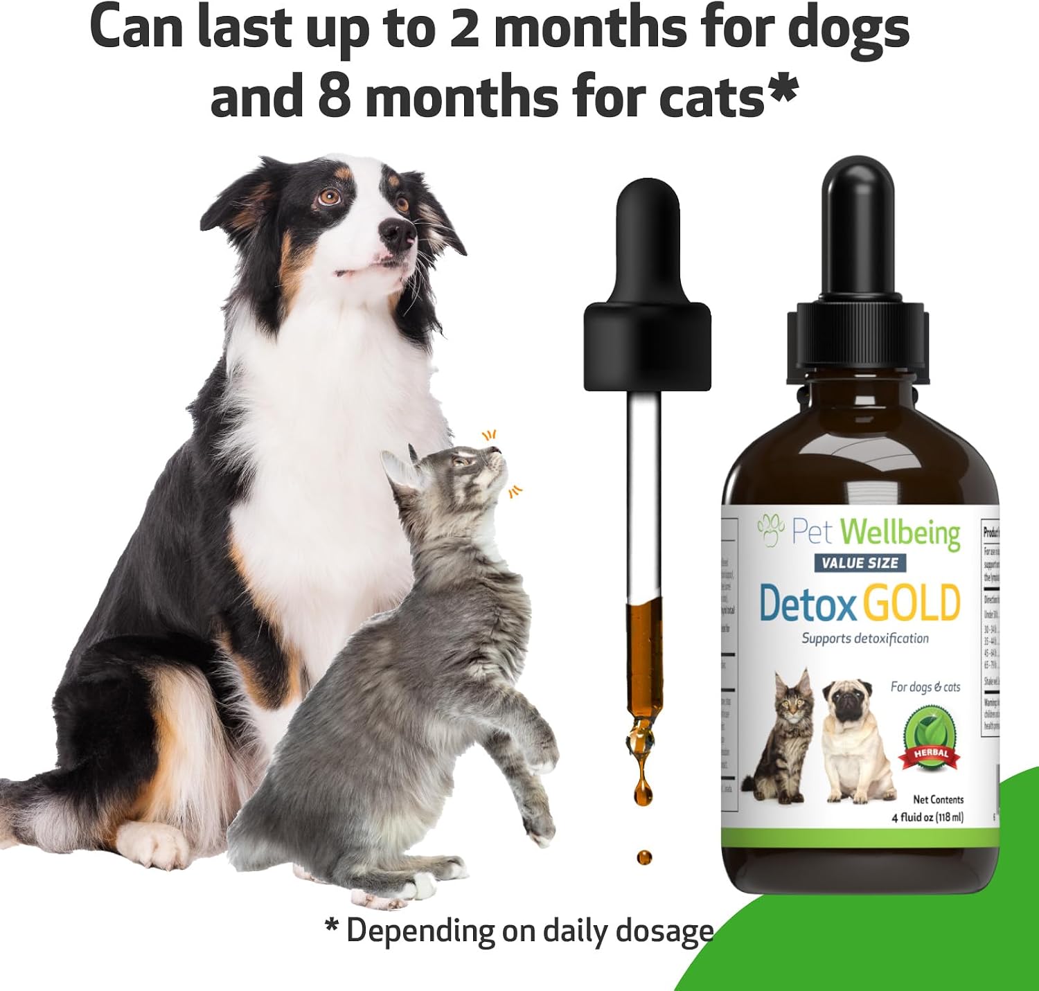 Pet Wellbeing Detox Gold para Perros y Gatos - Suplemento Herbal de Desintoxicación y Apoyo Inmunitario - 118 ml