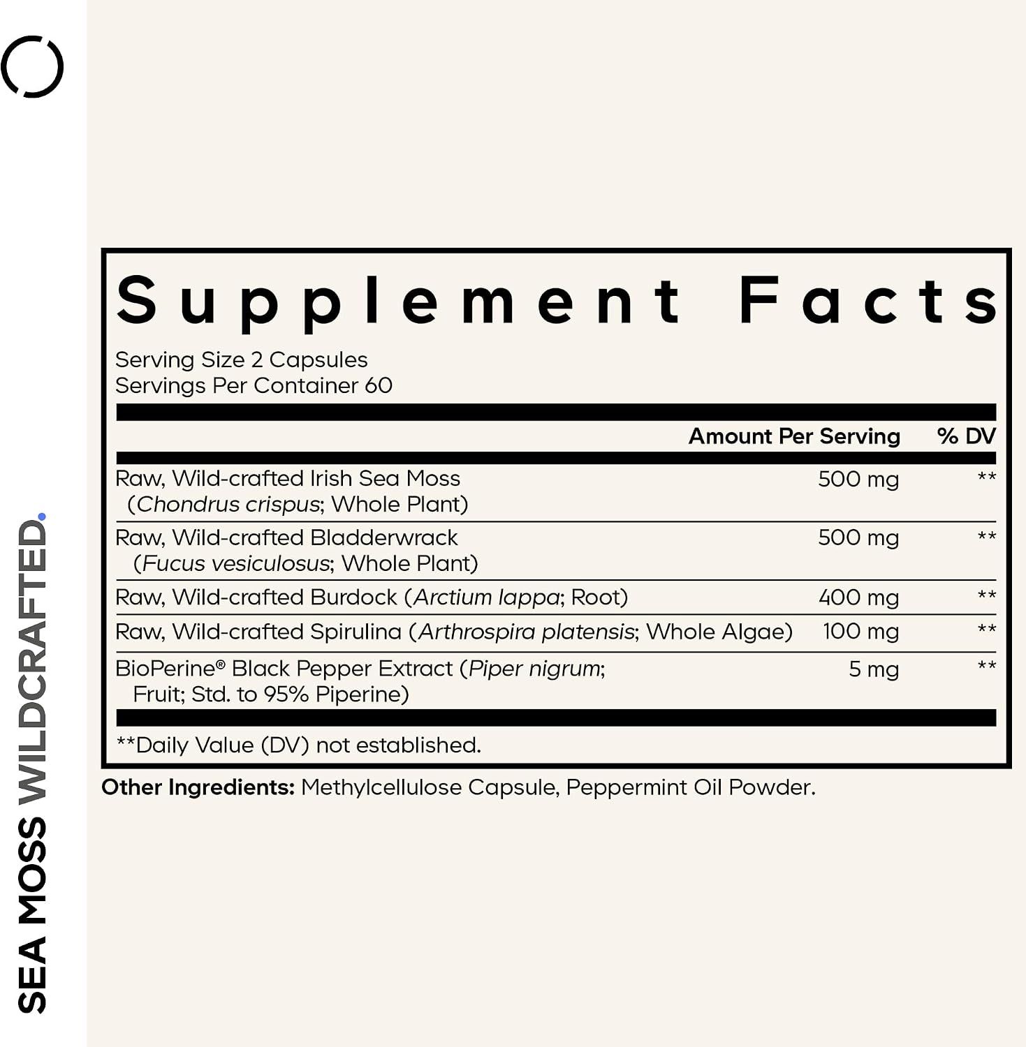Codeage Raw Wildcrafted Irish Sea Moss Supplement, Spirulina Algae, Bladderwrack Seaweed, Burdock Root, Black Pepper, Vegan, Non-GMO, 120 Capsules