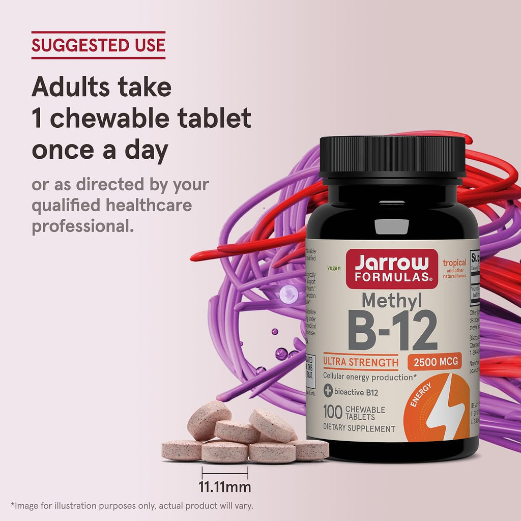 Jarrow Formulas Metil B12 2500 mcg – 100 Comprimidos Masticables Sabor Tropical