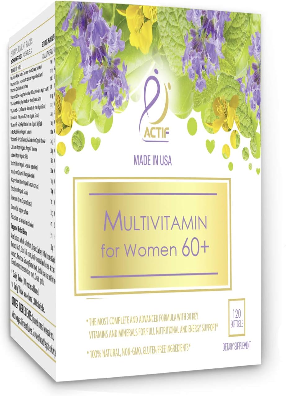 ACTIF Multivitamínico para Mujeres 60+ con 30 Vitaminas Orgánicas y Hierbas Orgánicas, No-GMO, 2 Meses