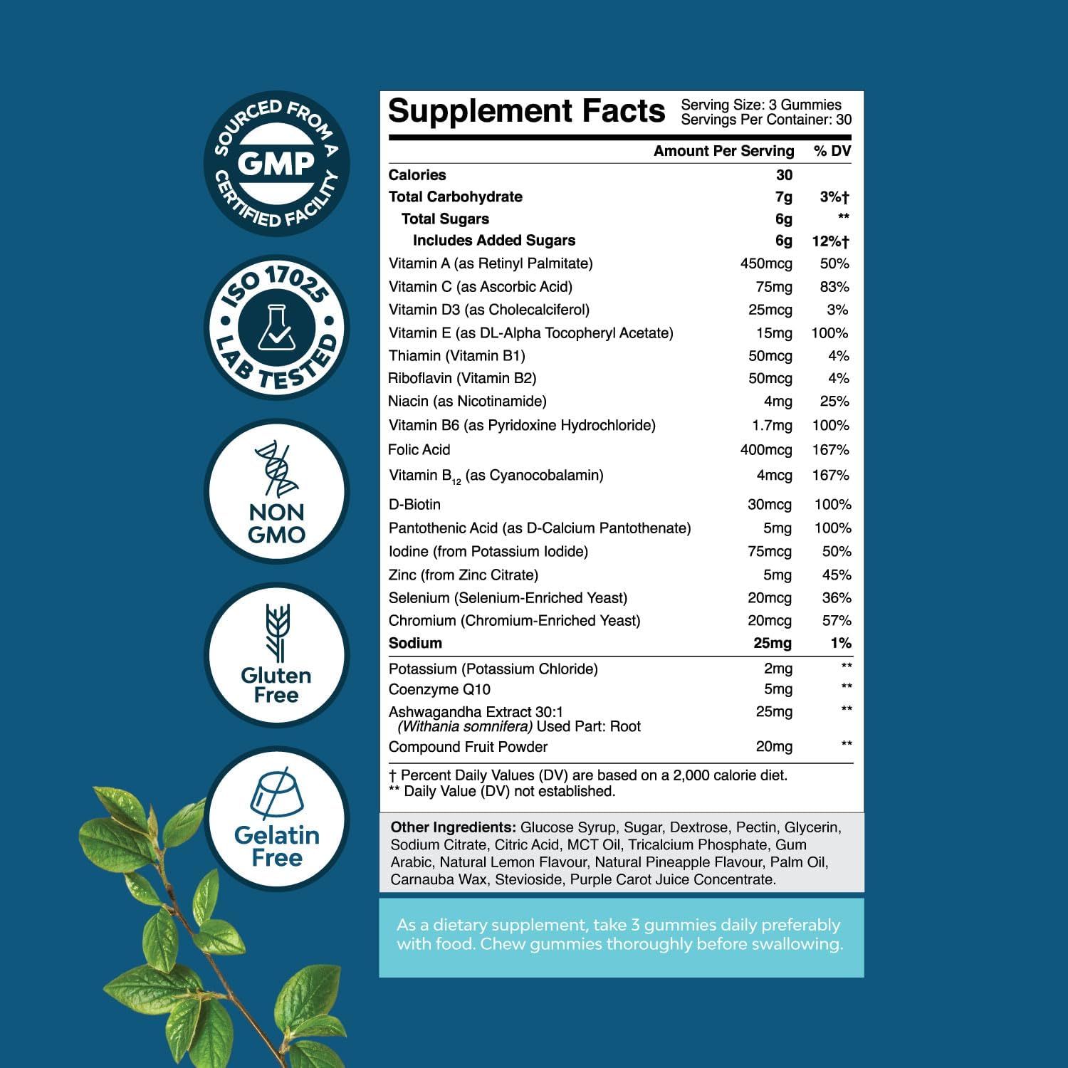Natures Craft Multivitamínico para Hombres en Gominolas con CoQ10, Ashwagandha y Superfoods - 90 Gominolas