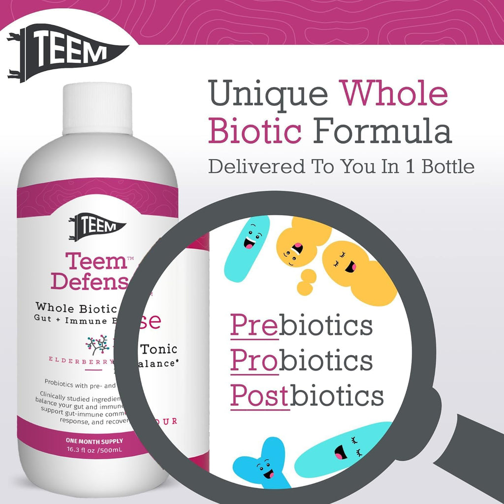 Teem Defense - Probiótico Líquido con Saúco, Prebiótico, Probiótico y Postbiótico, 480 ml