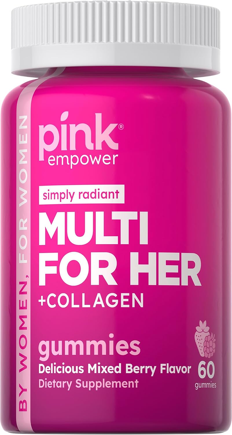 PINK Multivitamínico en Gominolas para Mujeres con Colágeno y Biotina - Sin Gluten y No Transgénico - Sabor Frutos Rojos