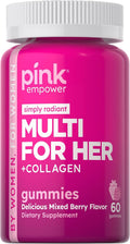PINK Multivitamínico en Gominolas para Mujeres con Colágeno y Biotina - Sin Gluten y No Transgénico - Sabor Frutos Rojos
