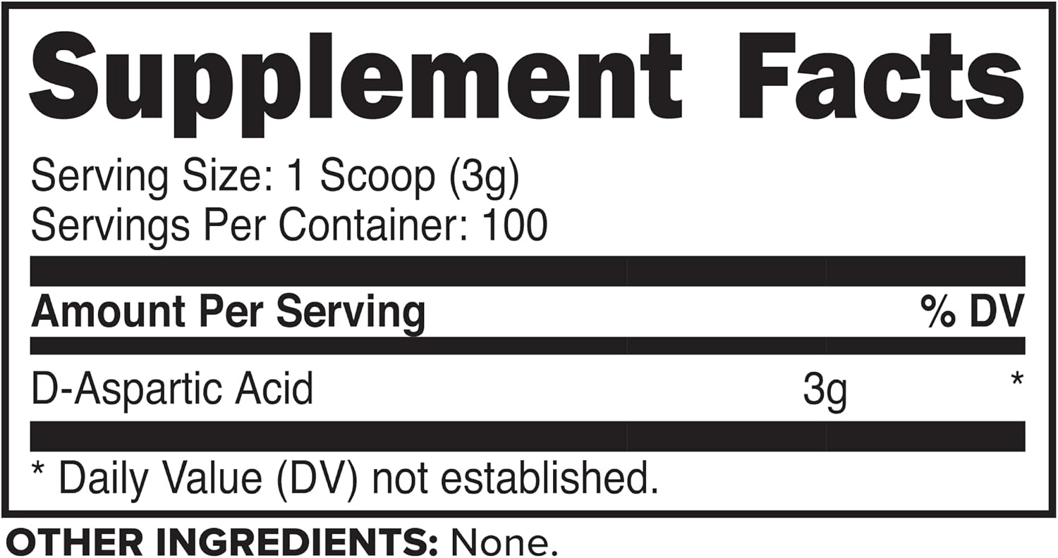 Primaforce Ácido D-Aspártico 300 Gramos (100 Dosis), Sin Sabor, Vegano, No-GMO