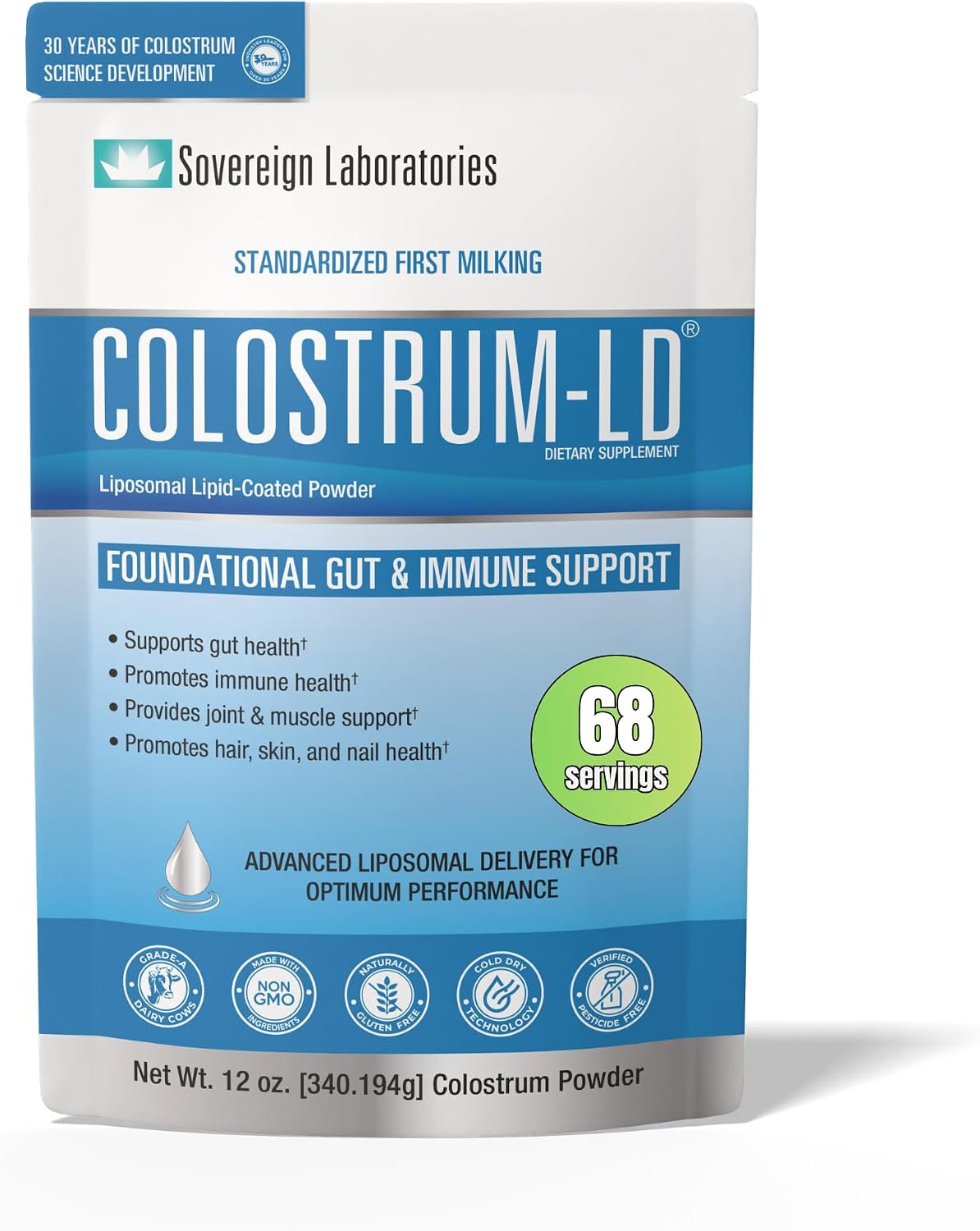 Colostrum-LD Powder | Sin Sabor | Entrega Liposomal, Máxima Absorción | 340 g (12 oz) - 68 Porciones