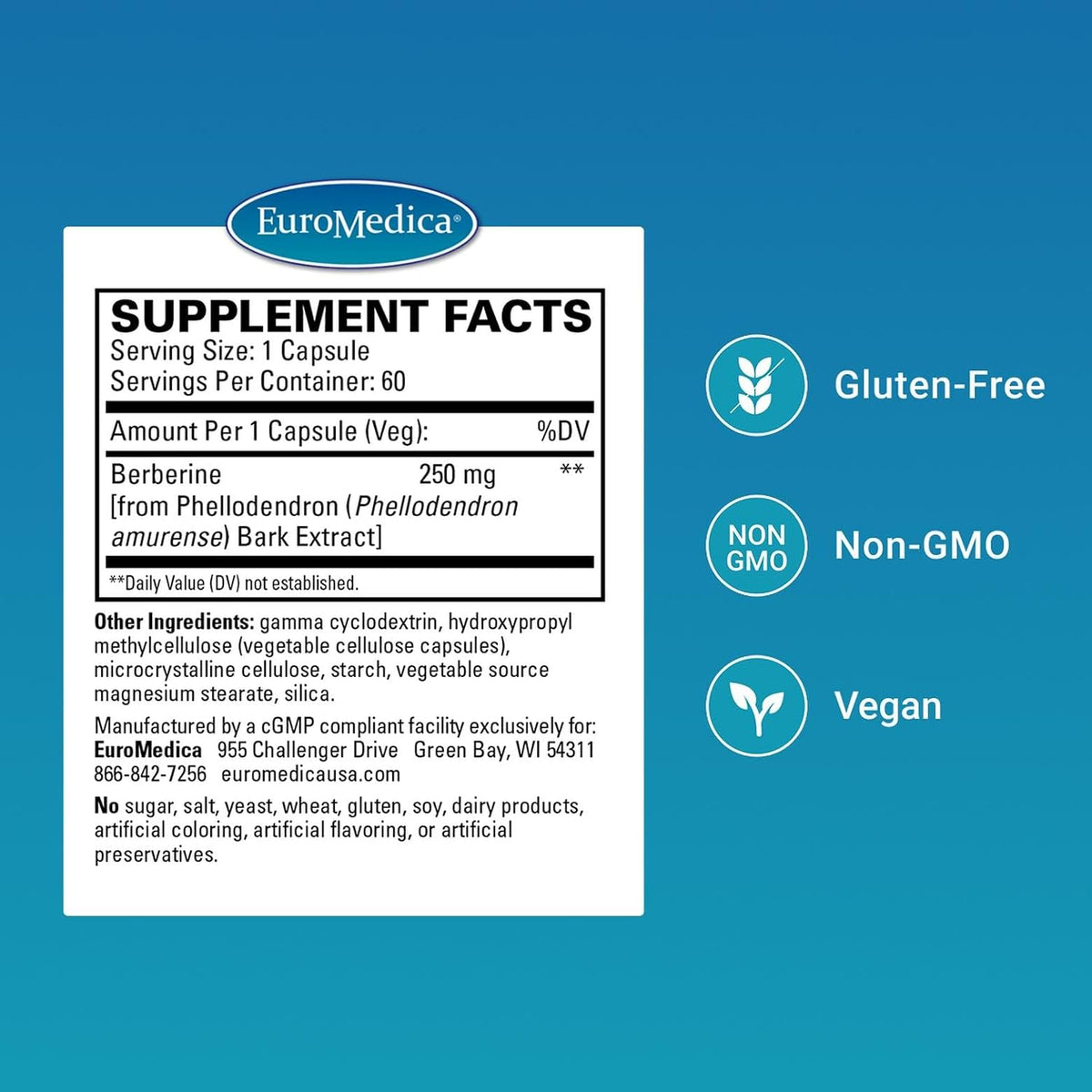 EuroMedica Ultra Absorption - Berberina con GammaSorb para la Salud Metabólica y Hepática - 60 Cápsulas Veganas – Image 2