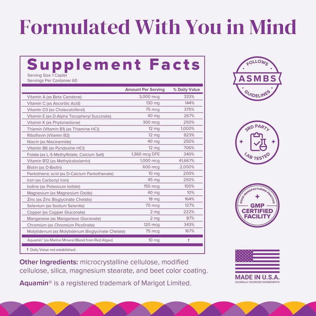 BariMelts Multivitamínico Bariátrico Diario con Hierro, 60 Comprimidos (2 Meses)