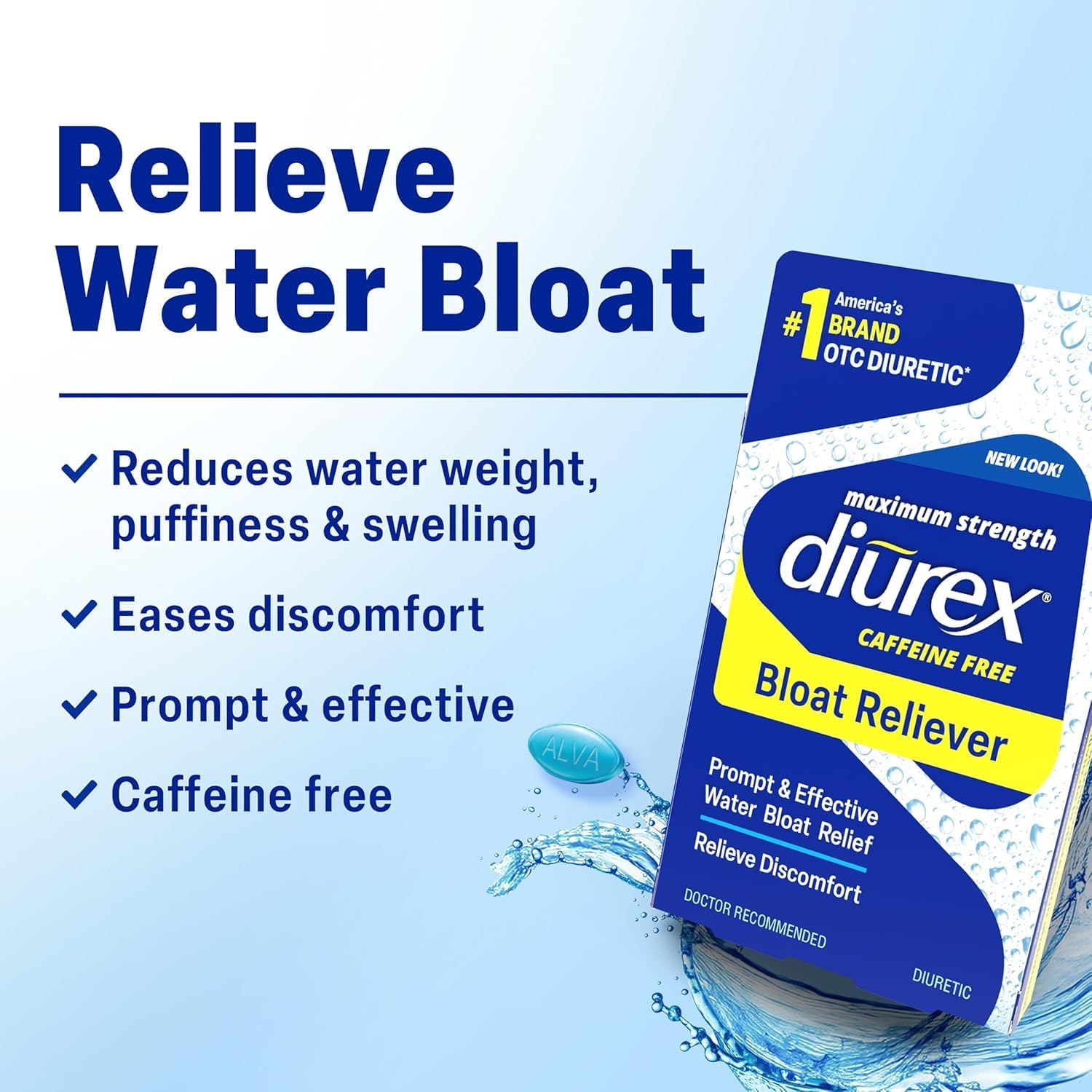 Diurex Max Water Caplets Caffeine Free - 24 Comprimidos (Pack de 3)