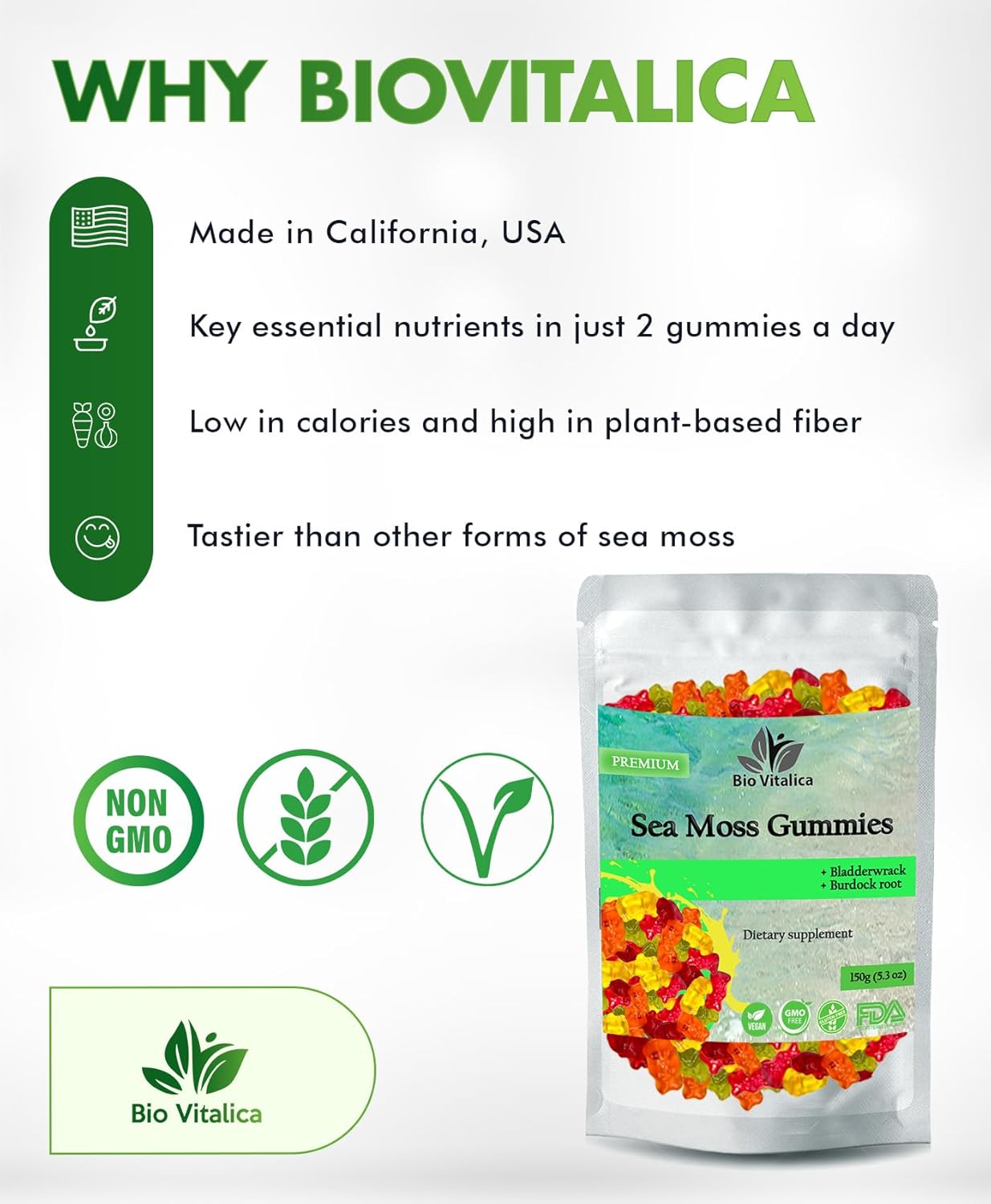 Gominolas de Sea Moss BIO VITALICA - Irish Moss Orgánico, Bladderwrack, Burdock Root