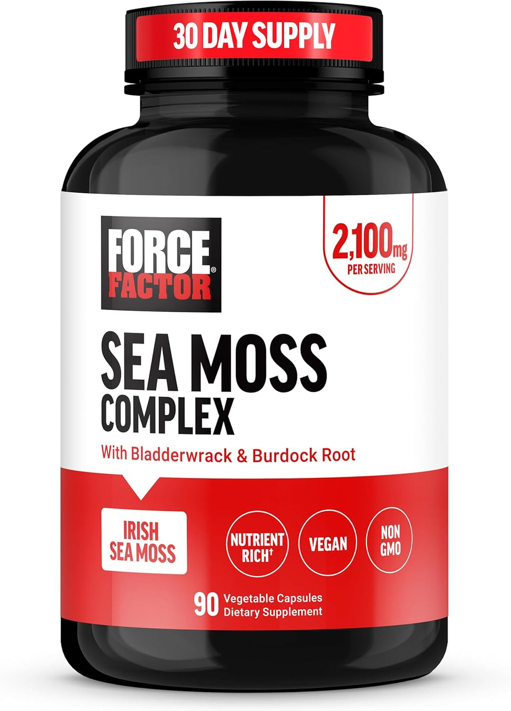 Force Factor Irish Sea Moss Capsules con Bardana y Fucus, 90 Cápsulas