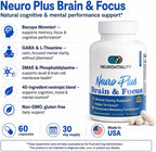 Neuro Plus Brain and Focus Formula – 40 Nootrópicos para Memoria, Enfoque y Claridad Mental (60 Cápsulas)
