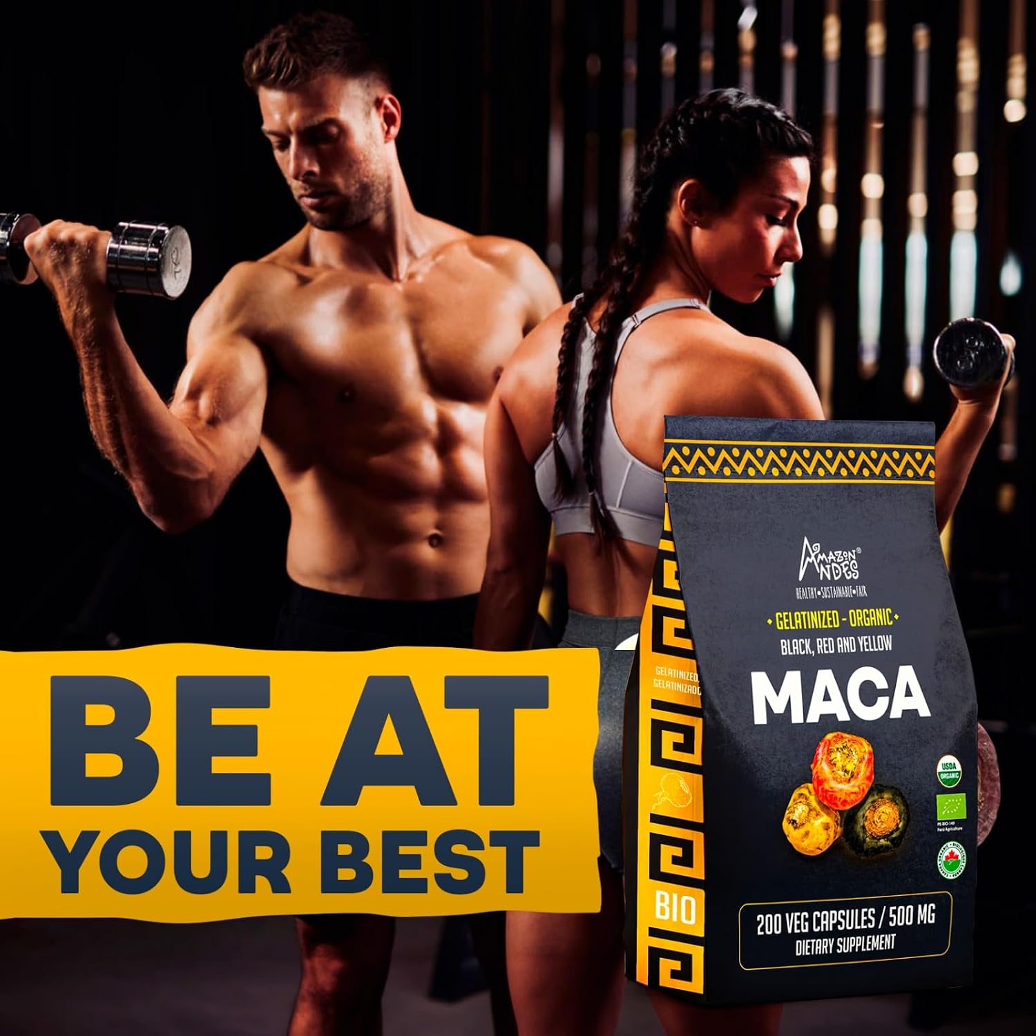 Cápsulas de Maca Negra, Roja y Amarilla Premium – 3000mg por Ración