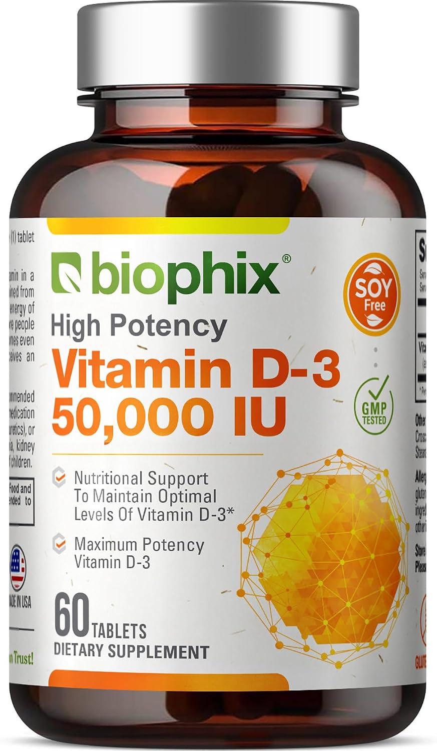 biophix Vitamina D3 50000 UI 60 Comprimidos - Alta Potencia para Huesos Fuertes y Salud Inmunológica
