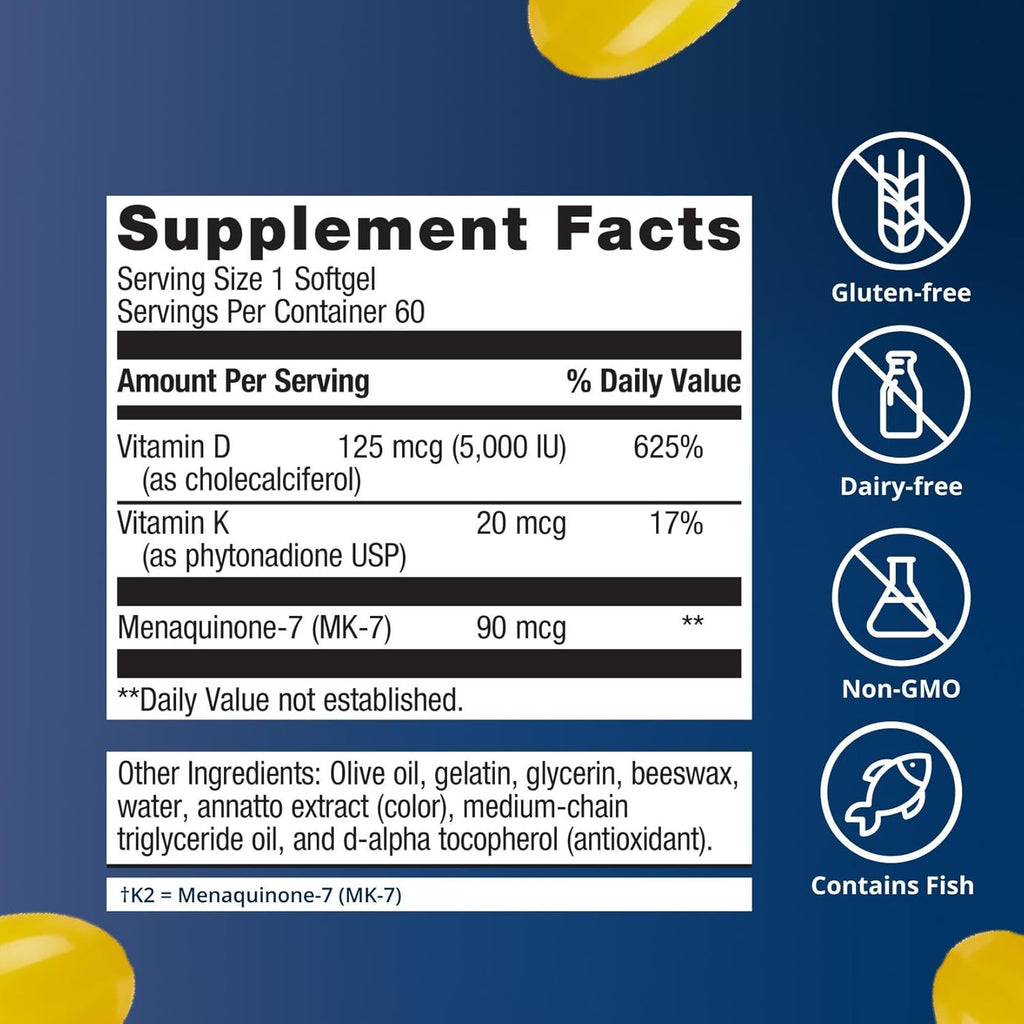 Metagenics Vitamina D3 y K2 5.000 UI con MK-7, 60 Cápsulas Blandas