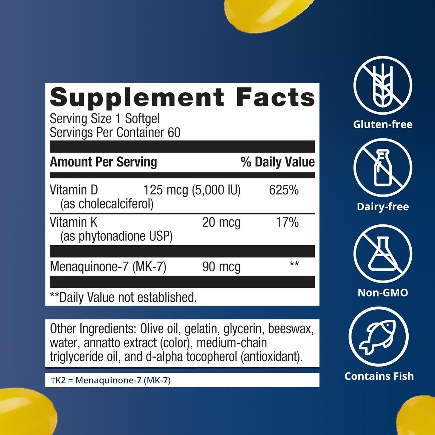 Metagenics Vitamina D3 y K2 5.000 UI con MK-7, 60 Cápsulas Blandas