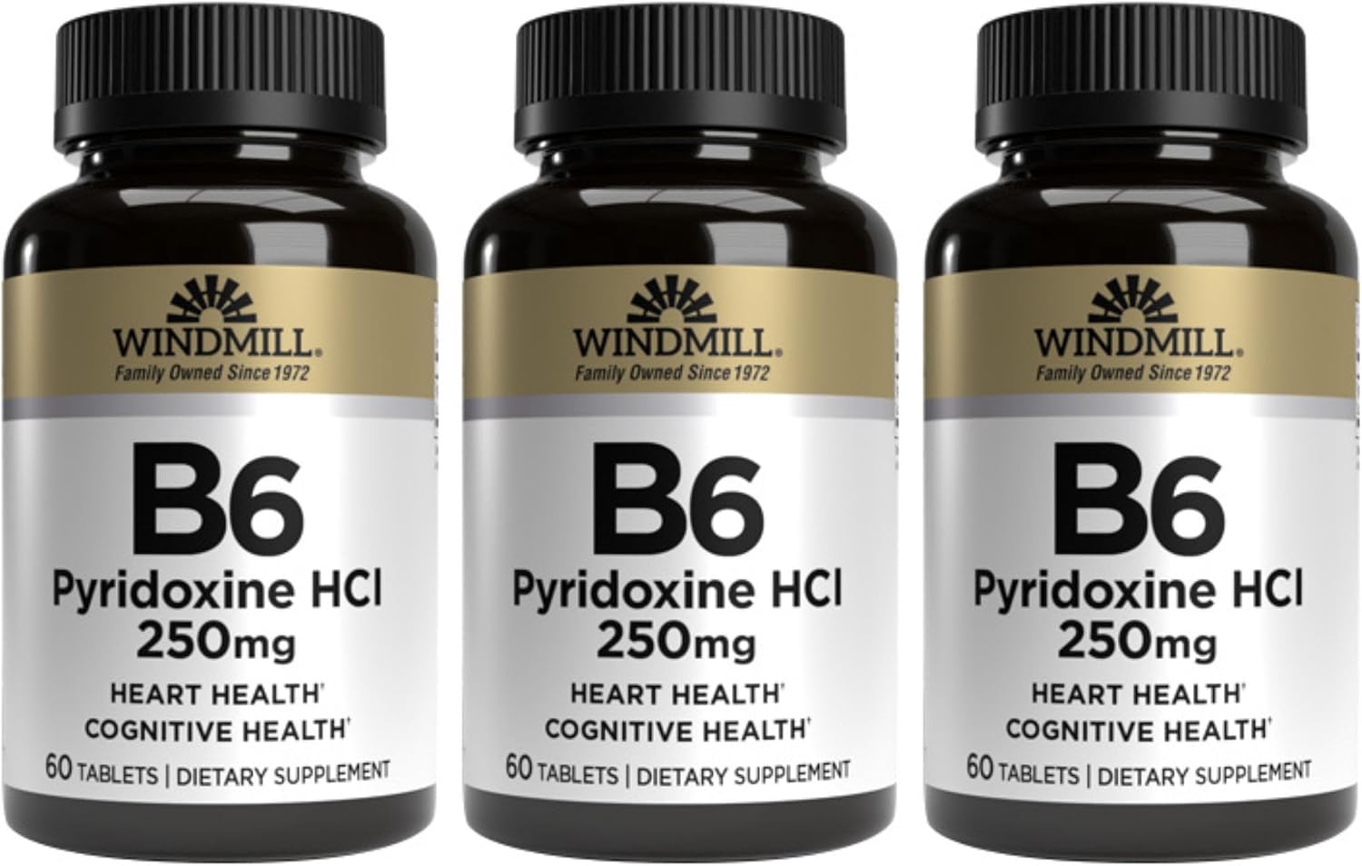 Windmill Vitamina B-6 250 mg Comprimidos (Pack de 3, 180 Comprimidos)