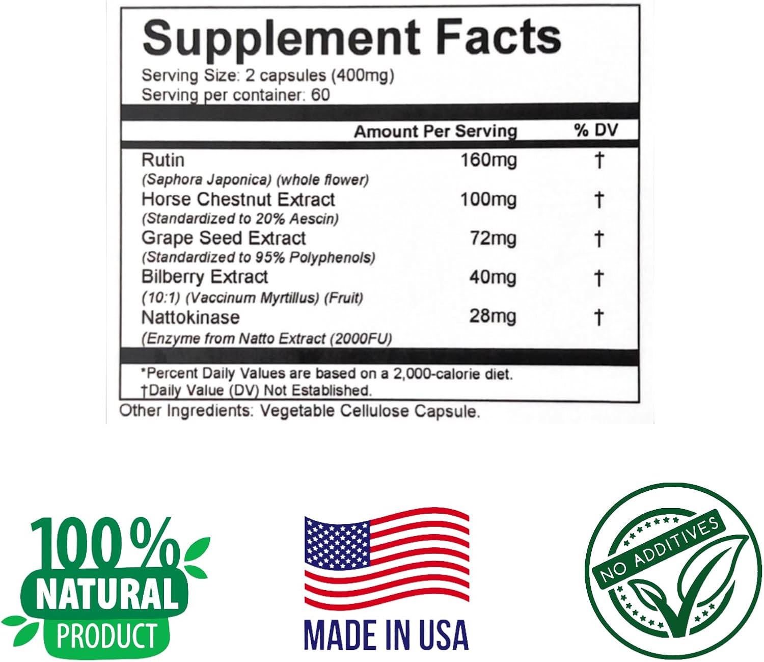 VeinCare - Apoyo Natural para Venas Saludables - Rutina, Castaño de Indias, Semilla de Uva, Arándano, Nattoquinasa - Favorece la Función Venosa Óptima y la Circulación