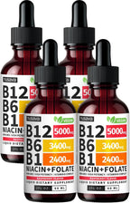 NUSAVA Complejo B Líquido con Vitamina B12, B6, B1, Niacina y Folato - Metilcobalamina 5000 mcg, Sabor Frambuesa, 80 Dosis