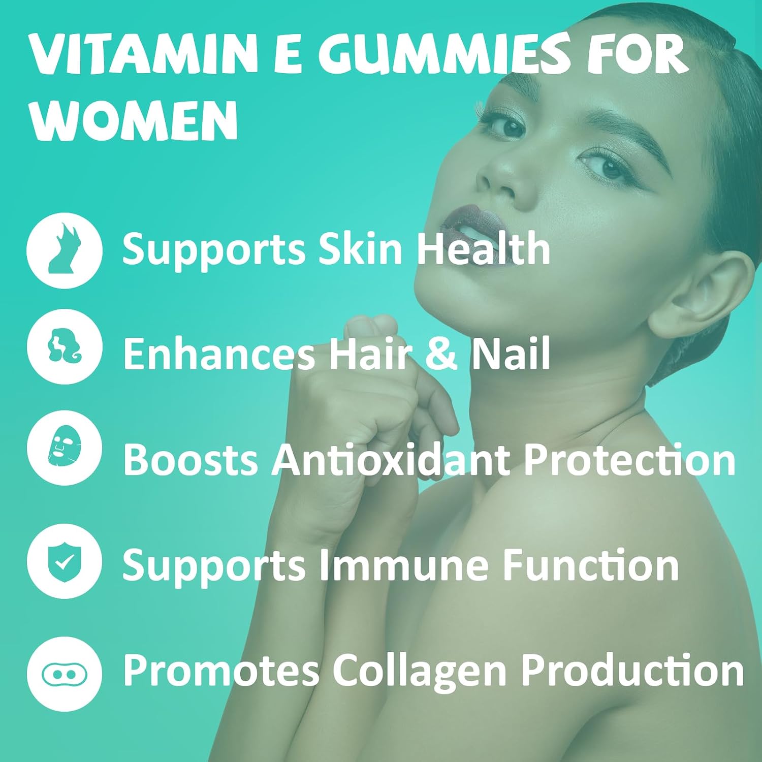 PYUNAFIT Vitamina E 400 UI Gomitas para Mujer con Vitamina A, C, Biotina y Zinc - 60 Gomitas