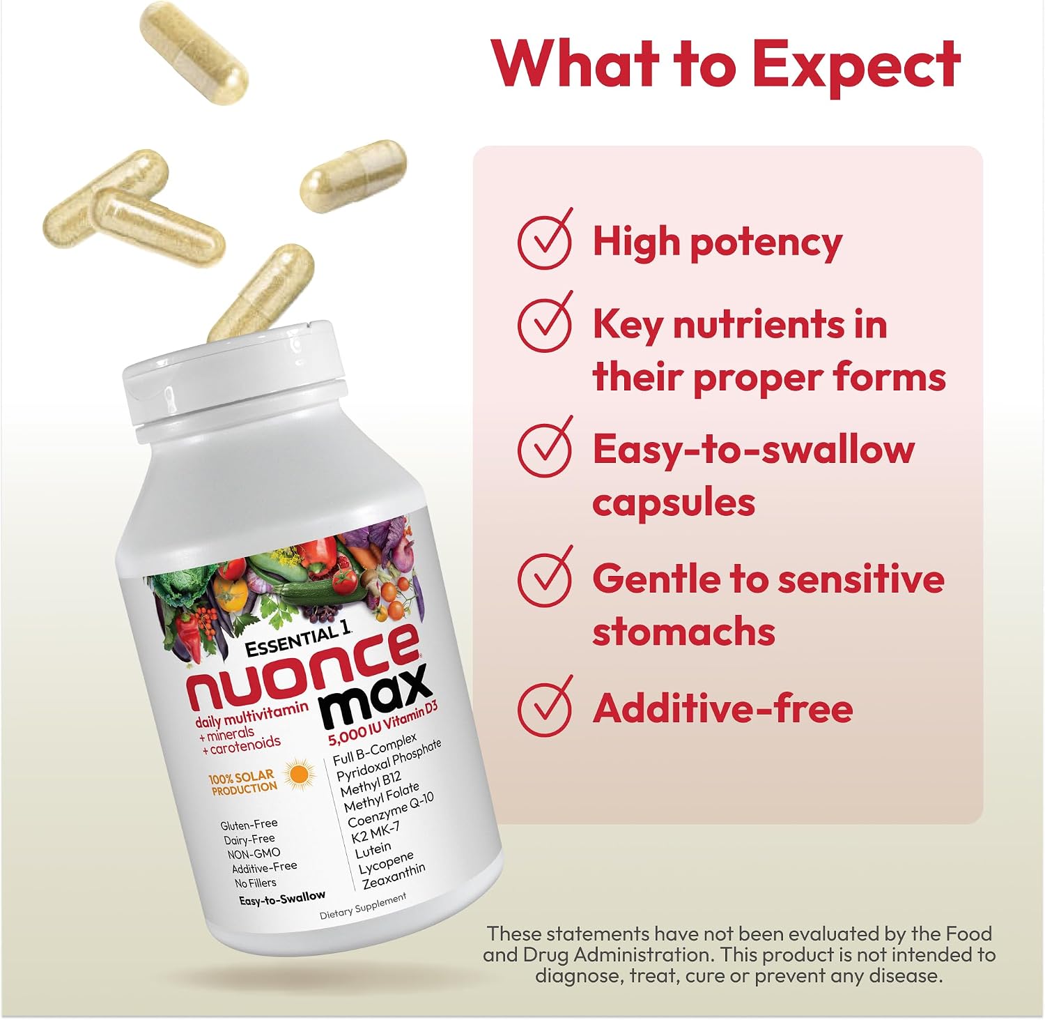 ANDREW LESSMAN Essential-1 nuoncemax Multivitamin - Complejo Multivitamínico de Alta Potencia con Vitamina D3 5000 UI, Metil B12, CoQ10, Luteína - 30 Cápsulas