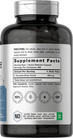 Horbaach L-Tirosina 500 mg | 200 Cápsulas | Suplemento de Aminoácido No OGM y Sin Gluten