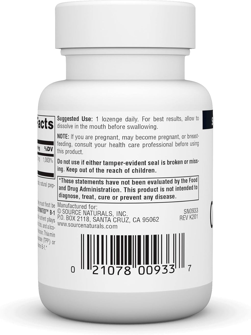 Source Naturals Tiamina B1 Coenzimada 25mg, 60 Comprimidos