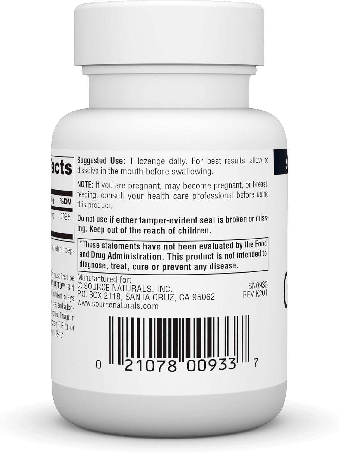 Source Naturals Tiamina B1 Coenzimada 25mg, 60 Comprimidos