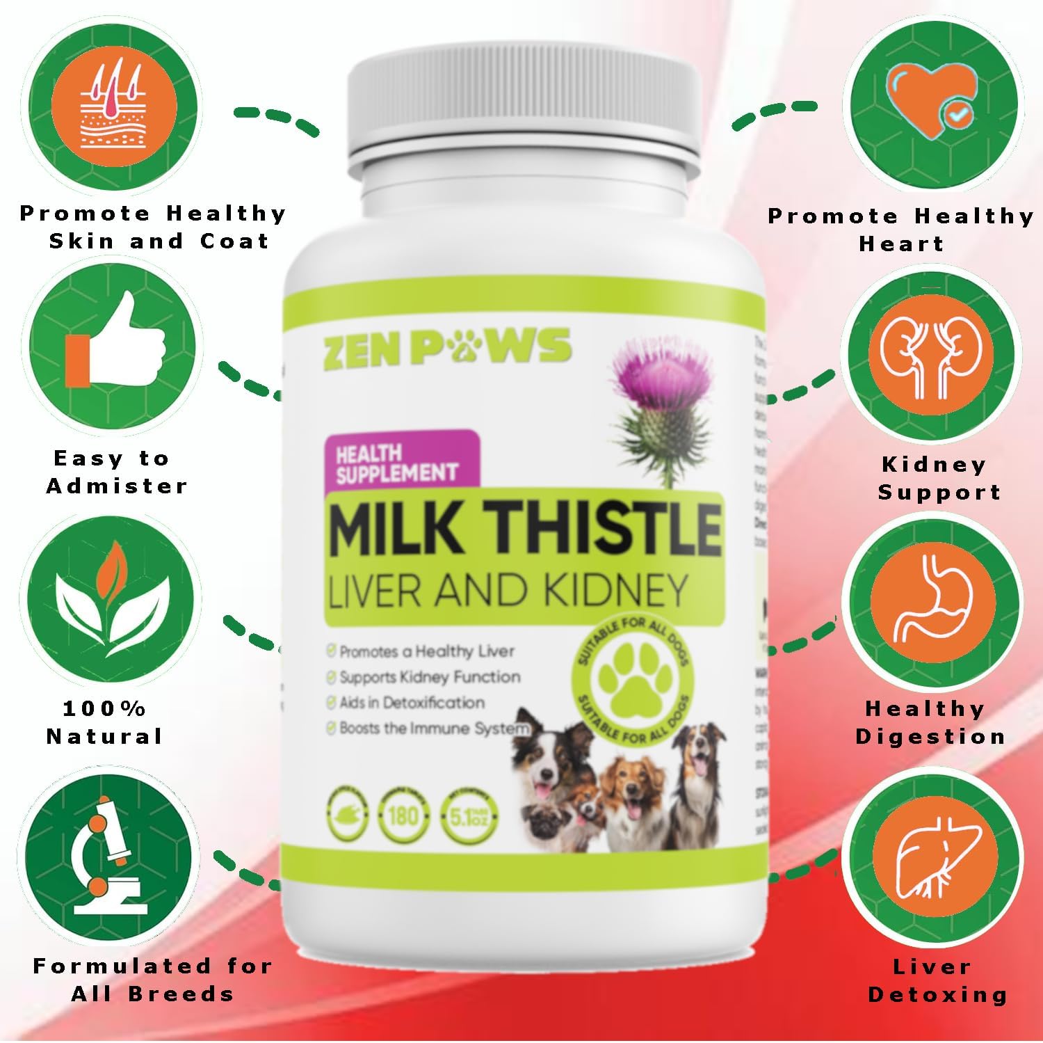 Zenpaws Cardo Mariano para Perros - 180 Comprimidos Masticables - 800 mg