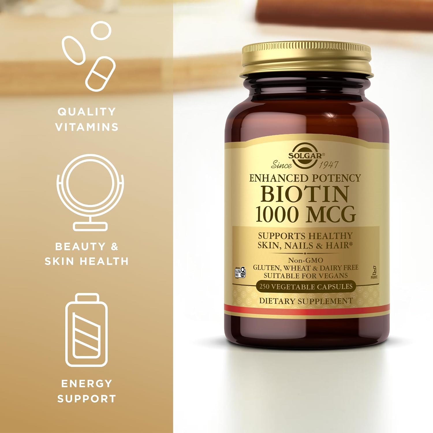 Solgar Biotina 1000 mcg - Paquete de 2 unidades de 250 cápsulas vegetales