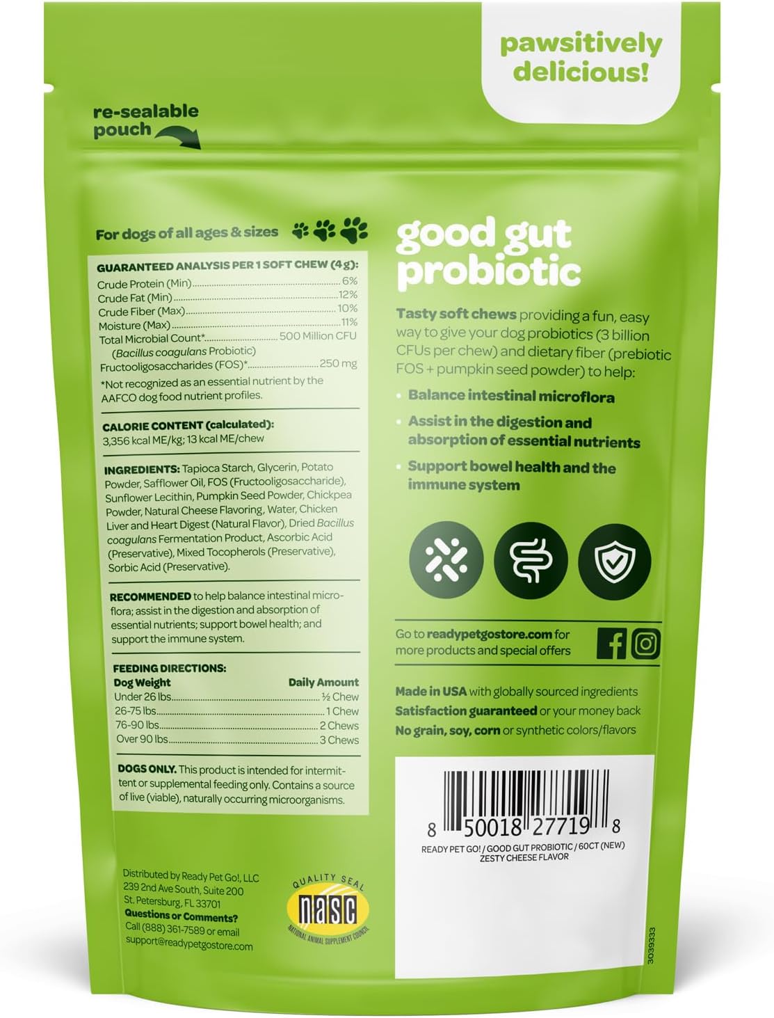 Masticables Probióticos para Perros - Salud Digestiva con Calabaza y Enzimas - 60 Unidades