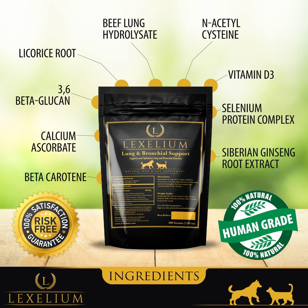 Lexelium Complemento Pulmonar y Bronquial para Perros y Gatos - 200g