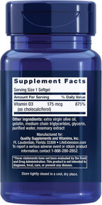 Life Extension Vitamina D3 175 mcg (7000 UI), 60 Cápsulas Blandas