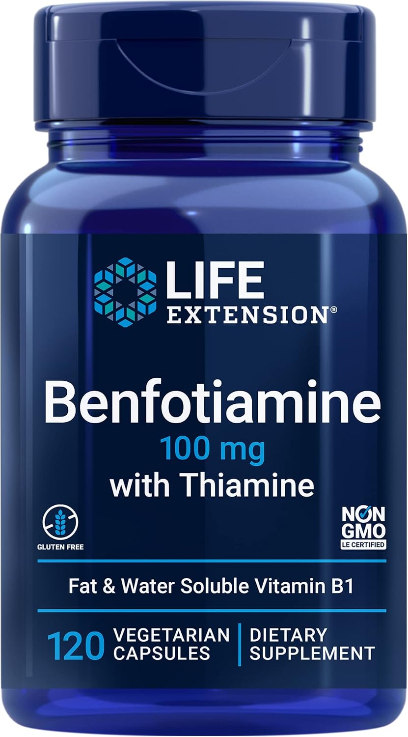Life Extension Benfotiamina con Tiamina, 100 mg, 120 Cápsulas Vegetales