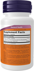 NOW Supplements, NADH (Nicotinamida Adenina Dinucleótido Reducida) 10 mg con 200 mg de D-Ribosa, 60 Cápsulas Vegetales