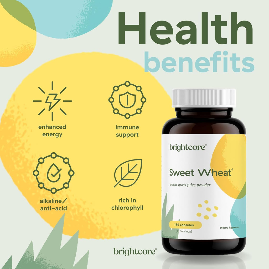 Brightcore Nutrition Sweet Wheat - 180 Cápsulas de Jugo de Trigo Joven con Enzimas Digestivas