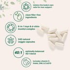 Myo-Inositol & D-Chiro Inositol 2,050mg | 240 Veggie Capsules + Vitamin C, Folate, DIM, & CoQ10 | Inositol Supplement for Women | 40:1 Ratio | Filler Free