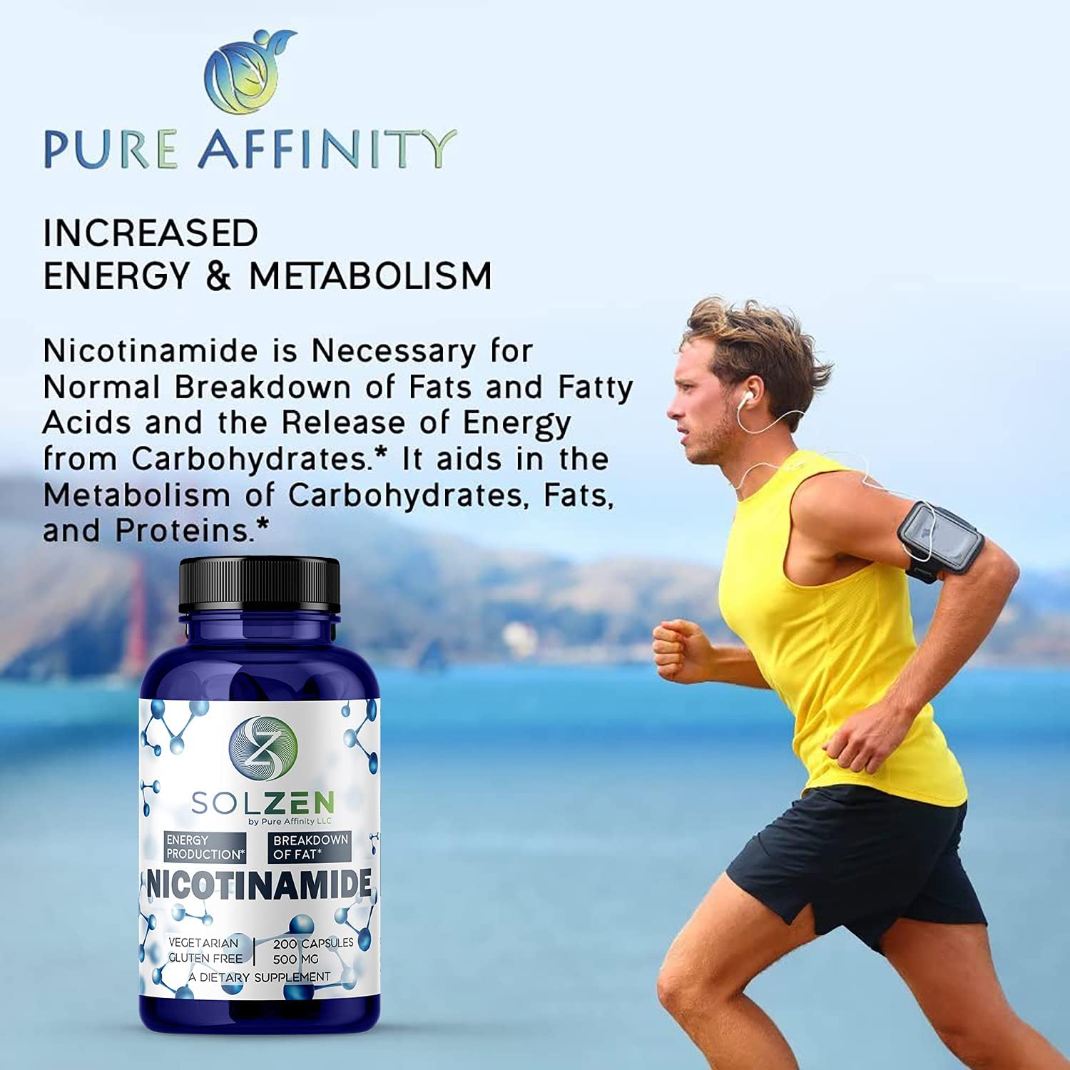 B3 Nicotinamida 500 mg – Niacina Sin Rubor, 100 Cápsulas