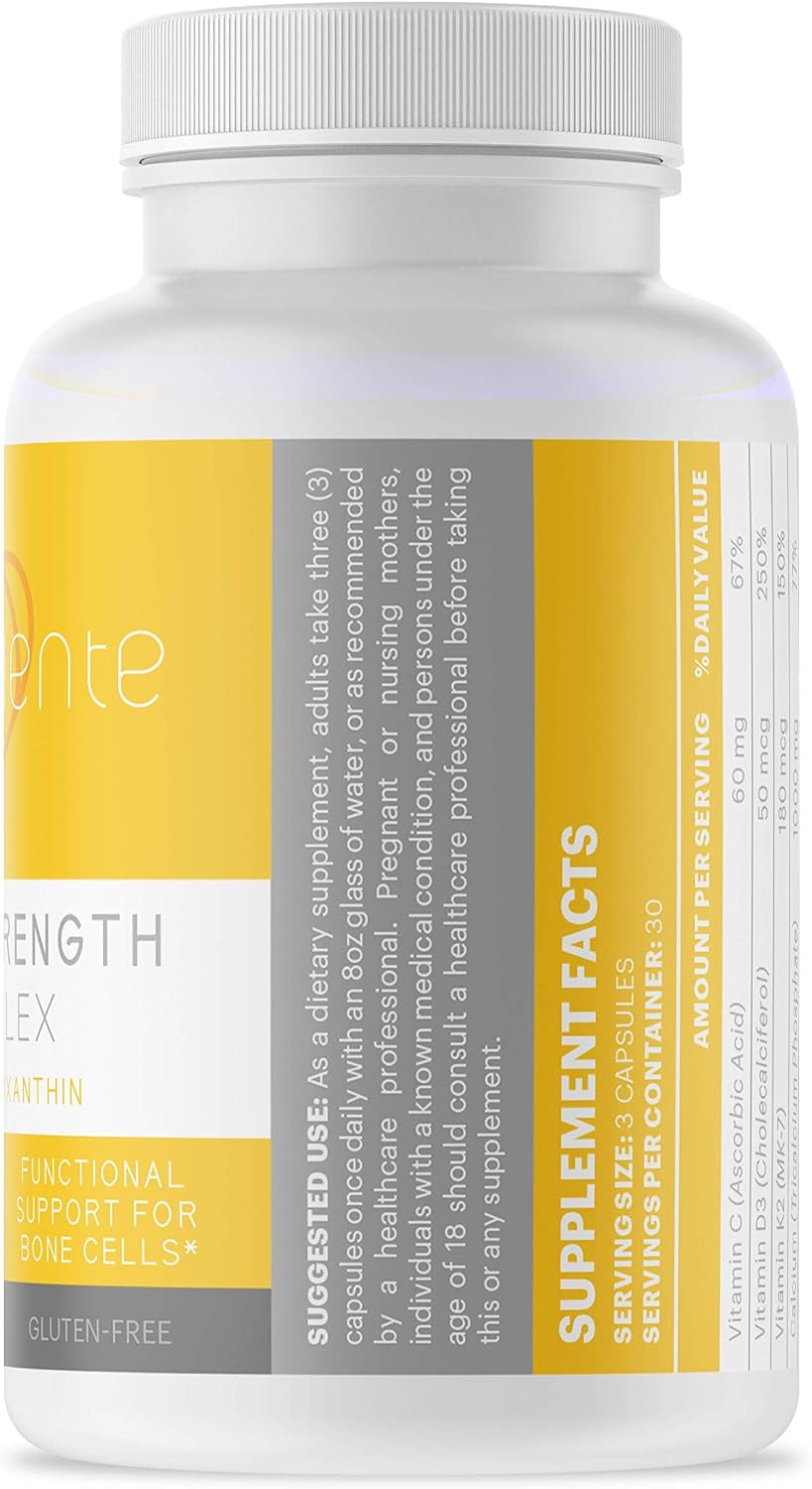 Bone Strength Complex – Complemento Óseo con Vitamina C, D3, K2, Calcio, Fósforo, Estroncio, Boro y β-Criptoxantina | 90 Cápsulas