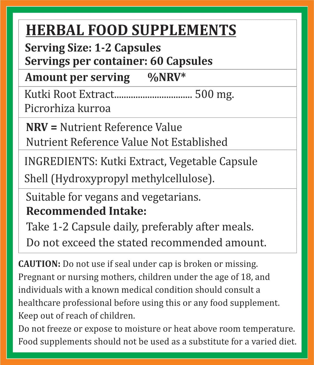 Kutki Forte 500 mg - 240 Cápsulas Veganas - Picrorhiza Kurroa 10:1