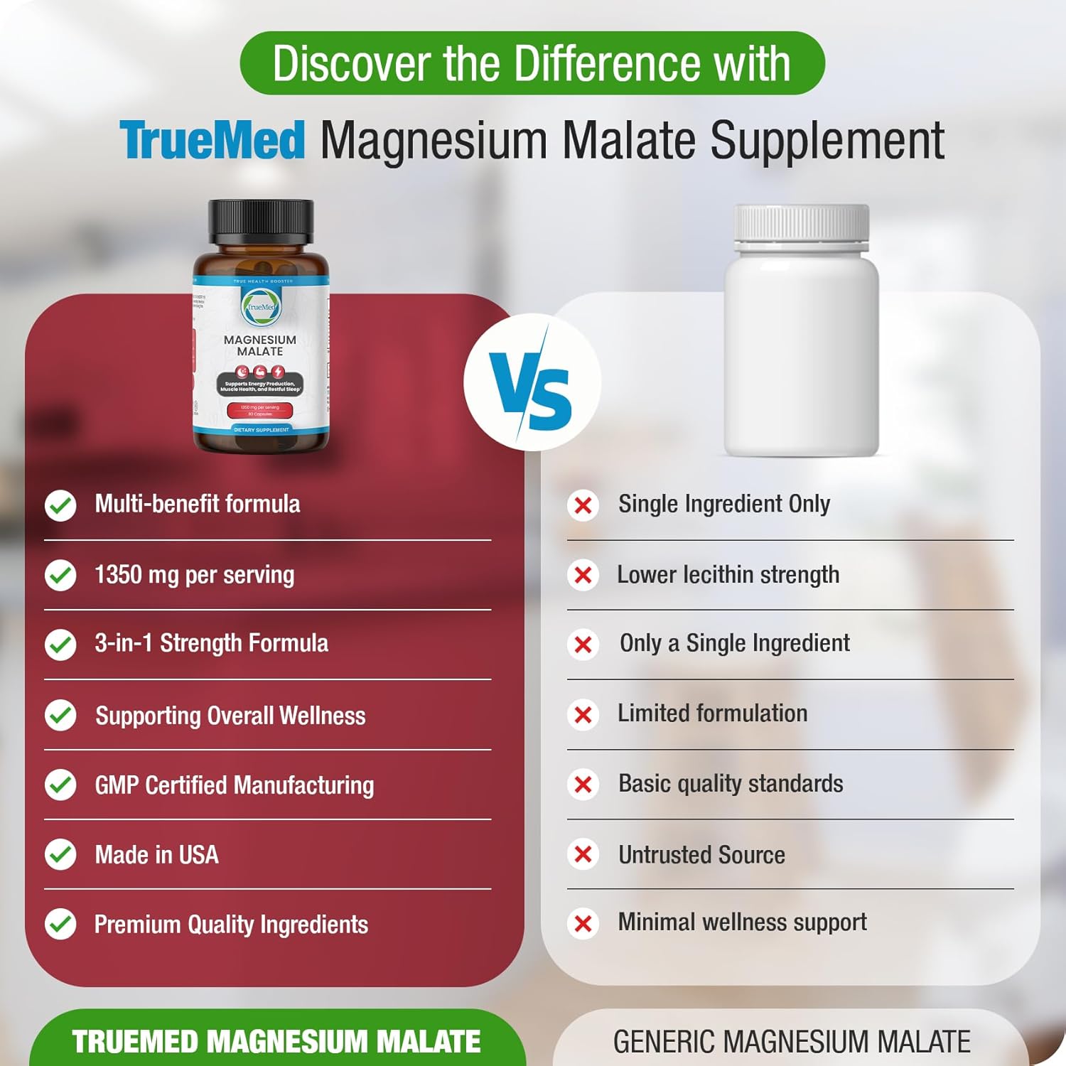 TRUEMED Malato de Magnesio 1350mg – 90 Cápsulas