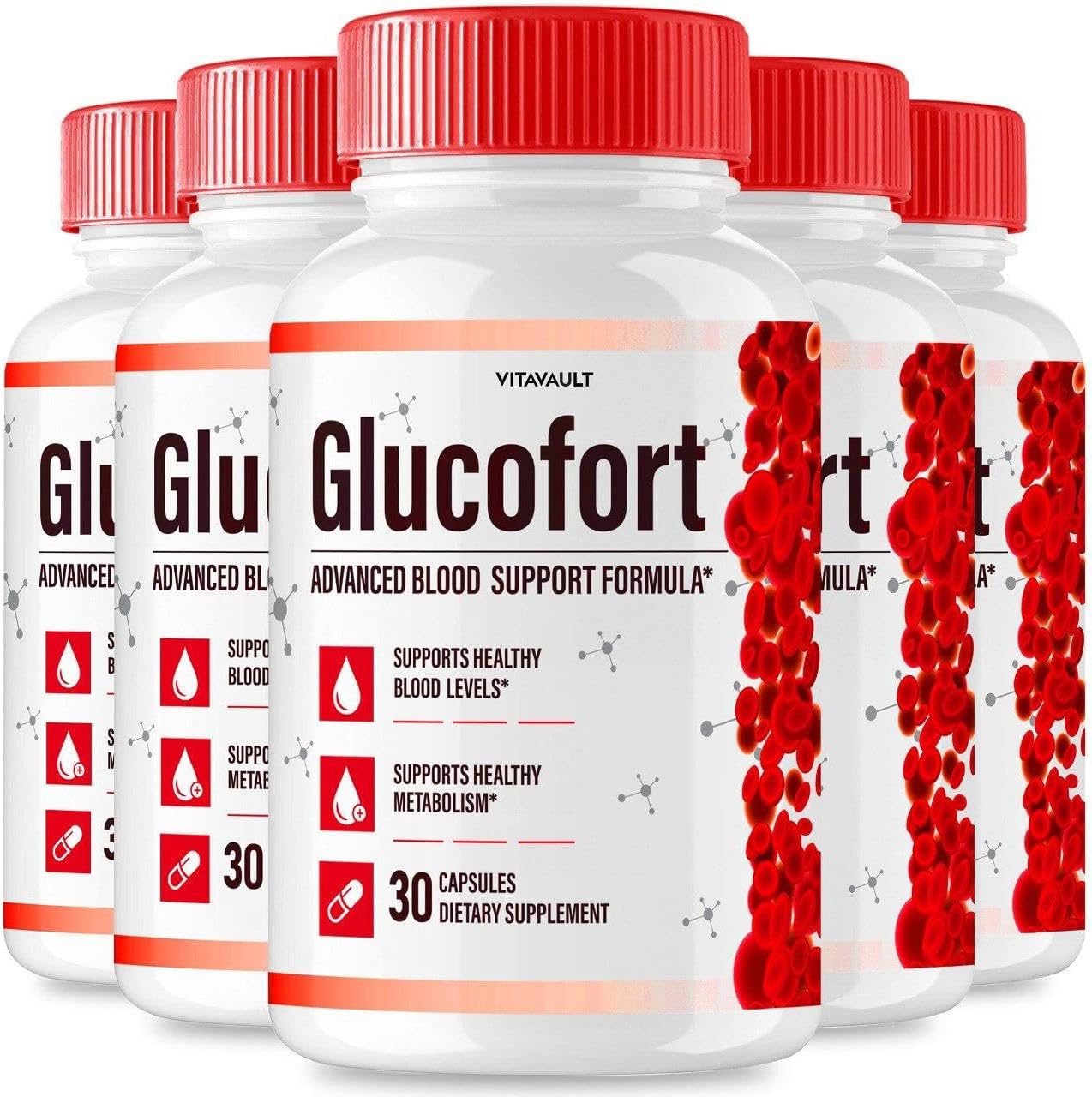 (Paquete de 5) Glucofort, Fórmula Avanzada Max de Apoyo Sanguíneo, Cápsulas